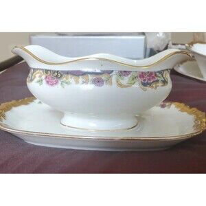 1920s Jean Pouyat Limoges China Fused Gravy Boat Vintage Antique